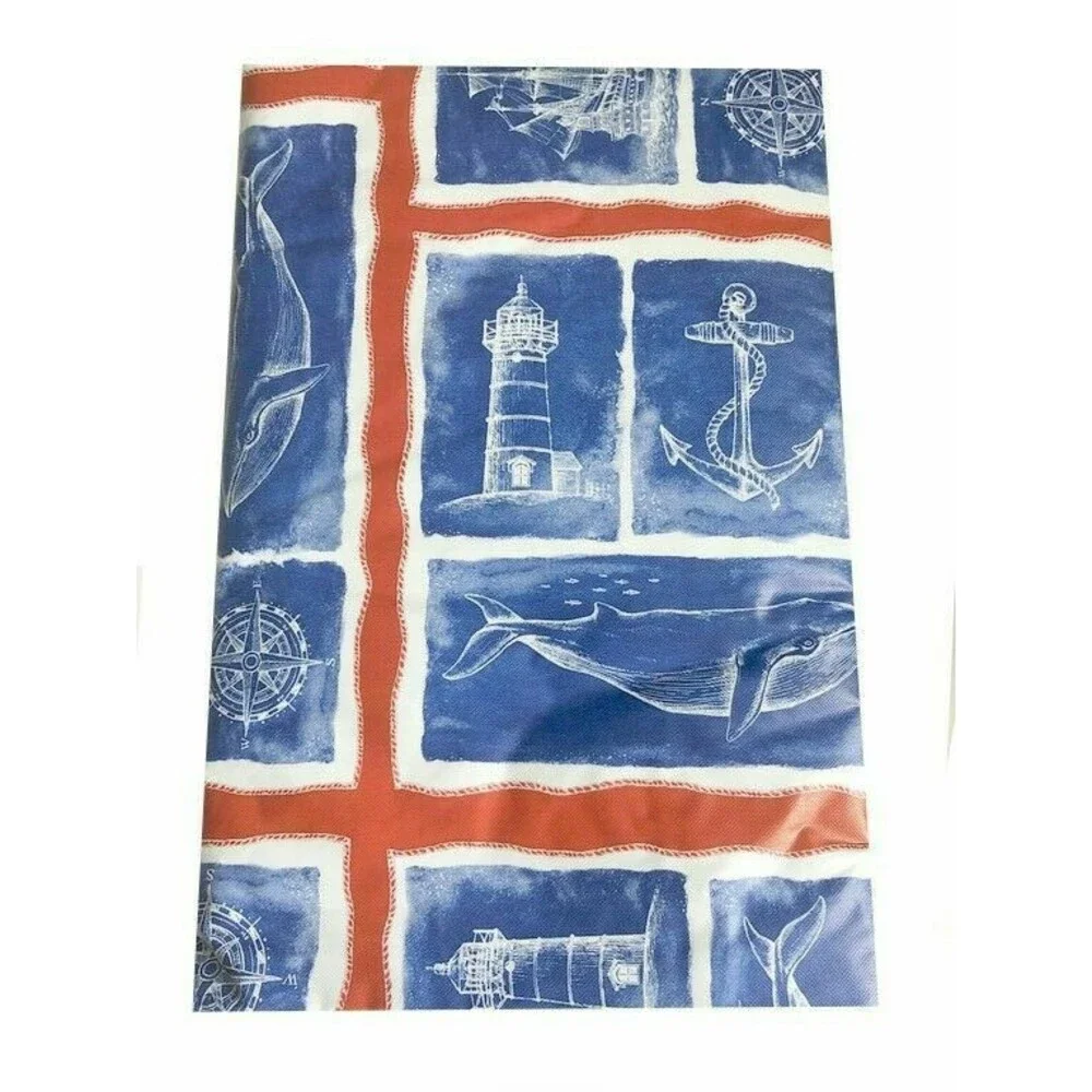 Whale Anchor Lighthouse Tablecloth Flannel Backed Vinyl Summer Beach 52x90